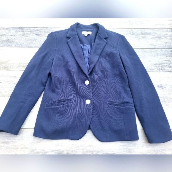 Talbots navy cotton blazer with nautical anchor buttons. 100% cotton career wear - Picture 1 of 11